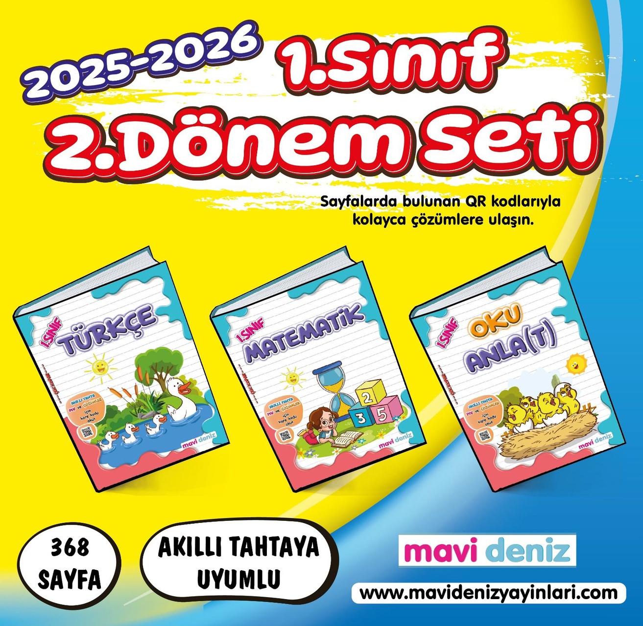 Mavi Deniz 2026 1. Sınıf 2. Dönem Türkçe + Matematik + Oku Anlat 3 Kitap Seti Güncel Müfredat