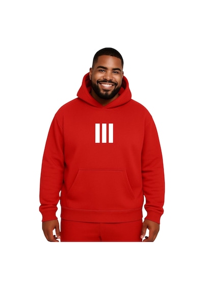 Benroma 3 Çizgi Baskılı Büyük Beden Unisex Sweatshırt Kırmızı