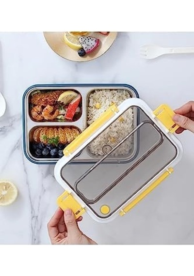 1000ml Lunchbox Tek Katlı 3 Bölmeli Çelik Sefer Tası Yemek Kutusu Koyu Yeşil Bakır