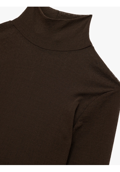 Koton Slim Fit Balıkçı Yaka Uzun Kollu Tişört Kahverengi 6wak50001uk Kahve