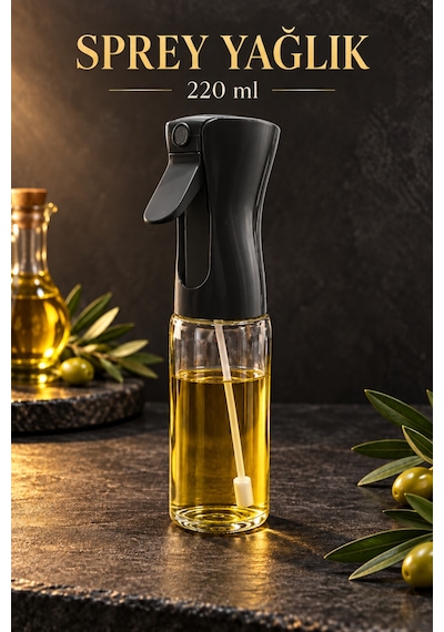 Olea 220 Ml Cam Sprey Yağlık Tetikli Zeytinyağı Püskürtücü Siyah