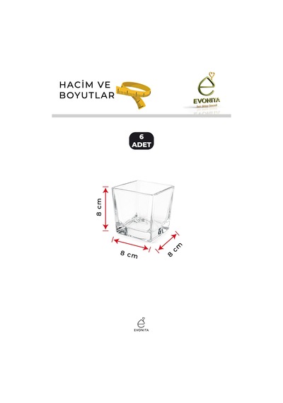 6 Lı Cam Magnolia Kasesi Kare Tatlı Sunum Kasesi Tiramisu Çerezlik Reçellik 400 Cc Şeffaf