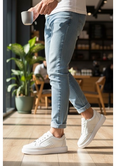 Enoch Hakiki Deri Yan Panel Havalandırma Detaylı Günlük Erkek Sneaker Comfort Taban Beyaz