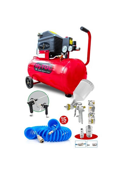 En Çok Tercih Edilen 2hp 50 Litre 8bar Hava Kompresörü Boya Tabancası ,15mt Spiral Hortum Boya Set