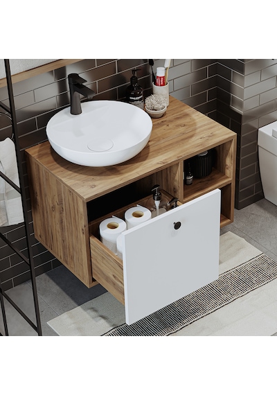 Lotus Lavabolu Mdf 75 Cm Çekmeceli Banyo Dolabı + Aynalı Üst Dlp Atlantik Çam - Beyaz Lotus Lavabolu Mdf 75 Cm Çekmeceli Banyo Dolabı + Aynalı Üst Dlp Atlantik Çam - Beyaz