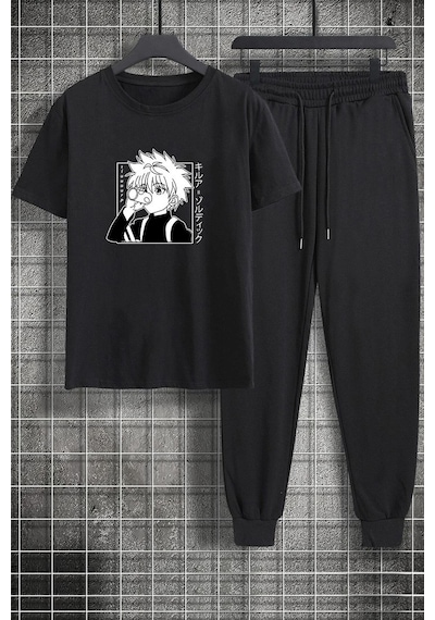 Uyguntarz Unisex Killua Zoldyck Baskılı 2'li Eşofman Takımı Siyah