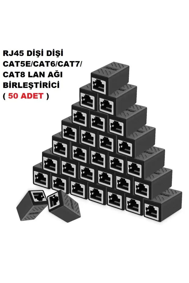 50 Adet Gigabit Destekli Rj45 Dişi Dişi Cat5/cat6/cat7cat8 Ethernet Lan Ağı Birleştirici Ara Internet Kablosu Uzatıcı