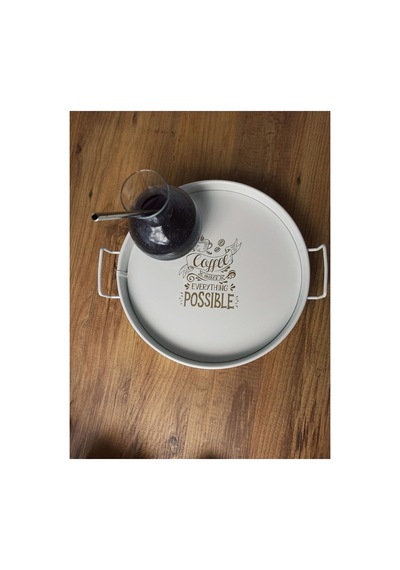 Metal Sunum Tepsi.çay Kahve Pasta Tatlı Servis 27 Cm Beyaz Hasır