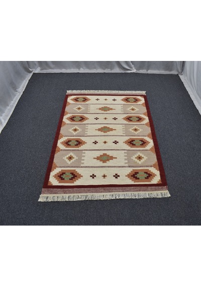 Zehra Abla Halı Yeni El Dokuma Modern Tasarım Geometrik Yün Kilim 7050 Çok Renkli
