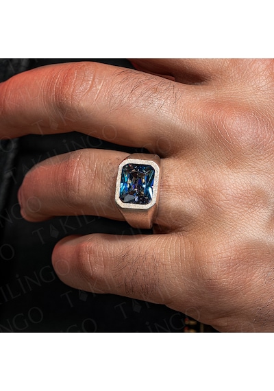 925 Ayar Gümüş Topaz Taşlı Sade Erkek Yüzük Gümüş