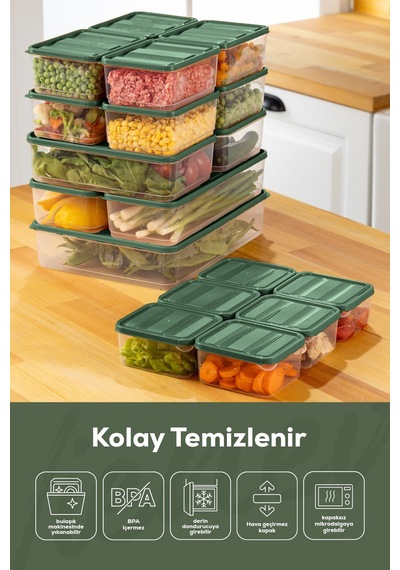 Vienev Buzdolabı Düzenleyici Organizer Mikrodalgaya Uygun Difriz Saklama Kabı Yeşil 19'lu
