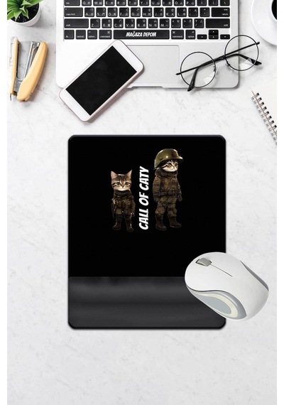 Mousepad Call Of Caty Baskılı Siyah Dikdörtgen Bilek Destekli Mousepad Kedili Mousepad Fare Altlığı