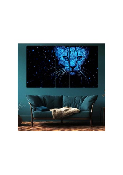 Neon Mavi Kedi, Kar - 5 Parçalı Tablo Görsel - 702504347 Görsel