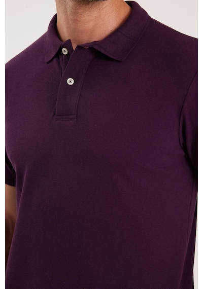 Tudors Erkek Slim Fit Dar Kesim Pamuklu Yumuşak Dokulu Serin Tutan Kumaş Düz Pike Mürdüm Polo Yaka Tişört-33709 MÜRDÜM