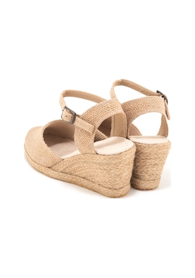 Star Tombis Gerçek Elişi Topuğu Açık Bilekten Bantlı Dolgu Topuk Keten Hasır Espadril Handmade Hasır