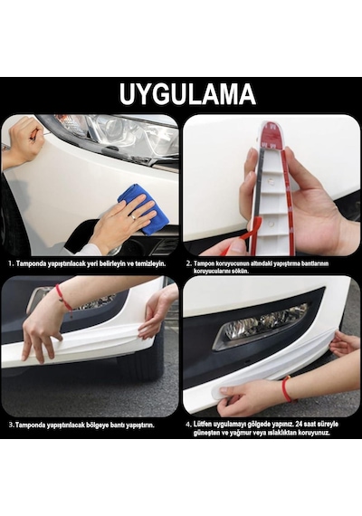 Oto Motto Esnek Tampon Koruma Bandı Tampon Kapı Koruyucu Şerit Yumuşak Bant Beyaz 4 Lü Paket