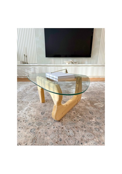 Orta Sehpa - Naturel Renkli Asimetrik Model 90x65 Cm Temperli Cam Ahşap Orta Sehpa - Naturel Renkli Asimetrik Model 90x65 Cm Temperli Cam Ahşap