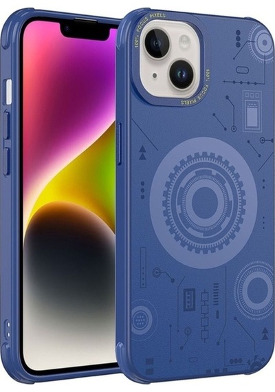 Apple Uyumlu iPhone 14 Plus Kılıf Zore Wireless Şarj Özellikli Desenli Hot Kapak Lacivert