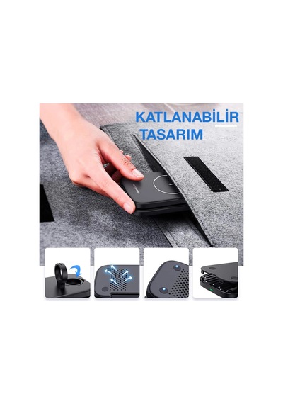 Ally W66 15w 3 İn1 Android + Apple Uyumlu iPhone Taşınabilir Mini Kablosuz Hızlı Şarj Stand - Hs08377954-2 Siyah