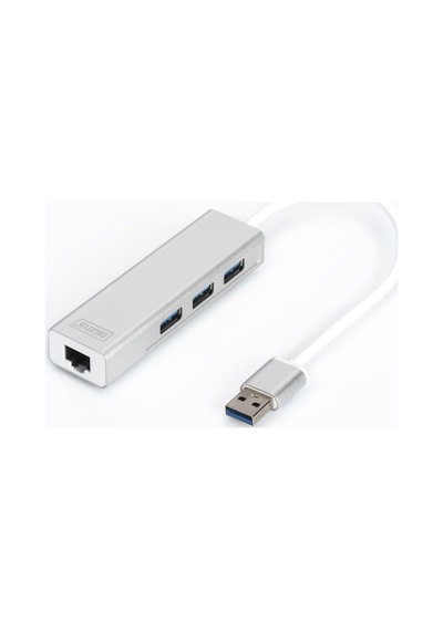 Digitus 3 Port Usb 3.0 Hub &amp Usb 3.0 Gigabit Ethernet Adaptörü, 1 X 10/100/1000 Rj45 Dişi Yuva, 1 X Usb-a Erkek Konnektör Kablolu 20 Cm, 3 X Usb 3