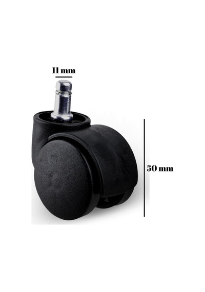 Pimli 11mm Sandalye Tekeri Geçme Koltuk Tekeri 50mm Siyah 4 Adet Siyah