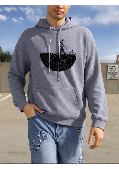 Startmore Startmoreastronotlar Gezegeni Temizliyor Baskılı Erkekler Kapüşonlular Hip Hop Polar Hoodie Moda Bisik Gri