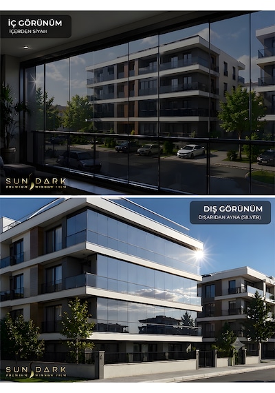 75 Cm X 5 Metre Isı Yalıtımlı 2 Ply Içten Siyah / Dıştan Aynalı Blacksilver Cam Filmi Ofis, Cam Balkon, Duşakabin