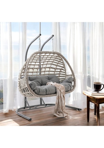 Oylat Çiftli Rattan Bahçe Salıncağı Rehome Balkon Salıncağı Beyaz