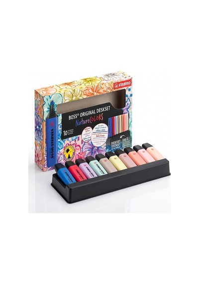 10 Renk Fosforlu Kalem Standlı 1 Paket Orjinal Stabilo Boss 10 Lu Nature Colors Renkler İşaretleme Kalemi Pürüzsüz Yazım Çok Renkli