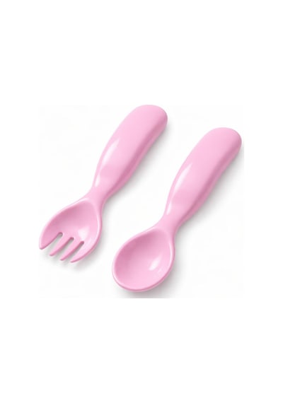 Mamajoo Ergonomik Beslenme Kaşık & Çatal Seti Pembe, 6 Ay+ İkili