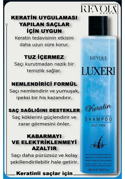Revola Luxeri Tuzsuz Şampuan Keratinli Saçlara Özel 500 Ml Keratin İşlem Görmüş