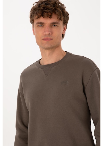 U.S. Polo Assn. Erkek Comfort Fit Bisiklet Yaka Şardonlu Vizon Basic Sweatshirt 50313757-VR052