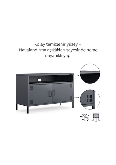 Pera Tv Ünitesi, Tv Dolabı,2 Kapaklı, Açık Raflı 100,50 X 40 X 64,50 Cm Ral 7016 Antrasit Pera Tv Ünitesi, Tv Dolabı,2 Kapaklı, Açık Raflı 100,50 X 40 X 64,50 Cm Ral 7016 Antrasit