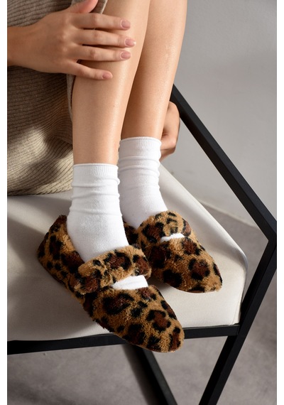 Nmoda Ultra Yumuşak Peluş Kadın Ev Babeti Ses Yapmaz Hafif Taban Panduf Leopar