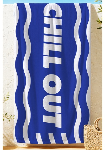 Mavi Beyaz Chill Out Motto Plaj Havlusu - Modern Dalga Çizgili Hızlı Kuruyan Mikrofiber Havlu Yağmur Köpüğü