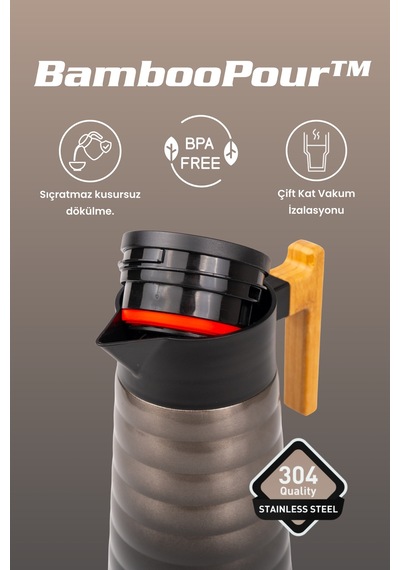 Cooker Bamboopour 2 Litre Paslanmaz Çelik Bambu Saplı Termos Ckr2097 Siyah