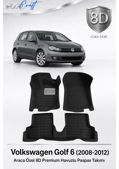 Otocraft Volkswagen Golf 6 2008-2012 Araca Özel 8d Havuzlu Oto Paspas Takımı Siyah Tam Set 3 Parça