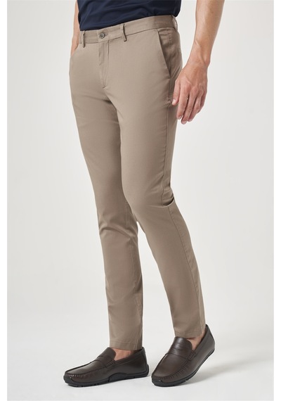 İmza Vizon Yan Cep Slim Fit Casual Pamuklu Chino Pantolon 1003260178 Koyu Vizon