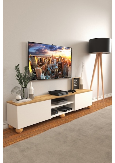 B3 Concept Nort Serisi Beyaz & Safir Meşe 2 Kapaklı Tv Ünitesi