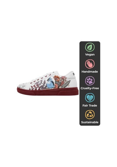 Kadın Vegan Deri Beyaz Sneakers - Magic In The Air Tasarım Beyaz - Bordo