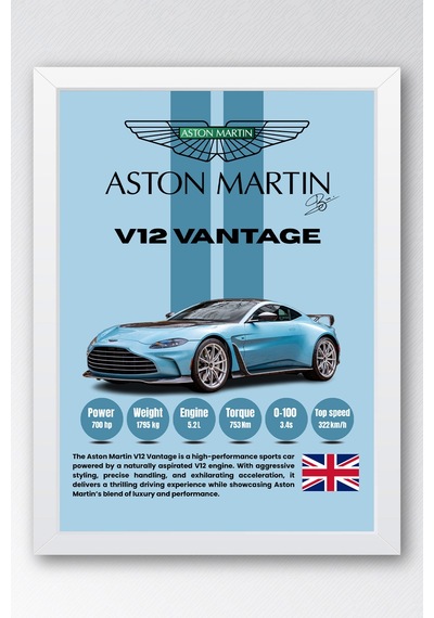 Aston Martin V12 Vantage Araba Tablosu - Teknik Özellikli Otomobil Posteri - Çerçeveli Duvar Dekoru Beyaz Aston Martin V12 Vantage Araba Tablosu - Teknik Özellikli Otomobil Posteri - Çerçeveli Duvar Dekoru Beyaz