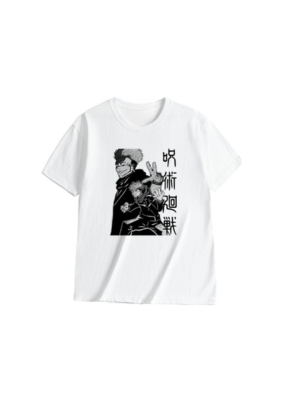 Flood Of Style Anime Desenli Unisex Bay Tişört Yuji'yi Jujutsu Hattı Beyaz