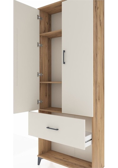Arges Dolap 3 Raflı Tek Çekmeceli 2 Kapaklı 88x30x221 Çam-aytaşı Çam