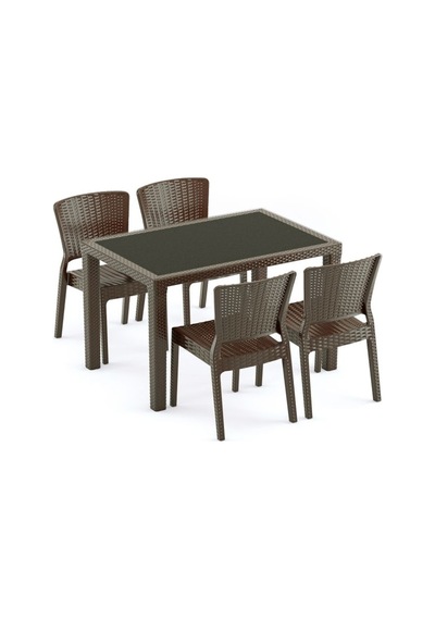 Bintaşmobilya 4 Kişilik 80 x 120 CM Venge Dış Mekan Bahçe Masa Sandalye Takımı Venge