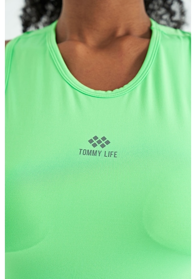Tommy Life Neon Yeşil Yırtmaç Detaylı O Yaka Sıfır Kollu Standart Kalıp Kadın Spor Atlet - 97256 Neon Yeşil