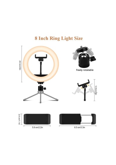 Ring Light Youtuber Tictok Makyaj Işıklı Telefon Tutucu 20cm + 2.2m Tripod M20 Siyah