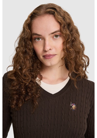 U.S. Polo Assn. Kadın Koyu Kahverengi Basic Kazak 50327575 Vr084