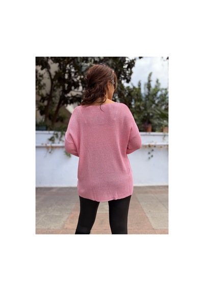 Denizege İtalyan Merserize Kolyeli Bluz Pembe Pembe