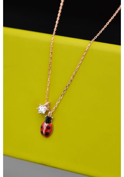 Papatya Silver 925 Ayar Gümüş Rose Kaplama Tektaş Uğur Böceği Kolye