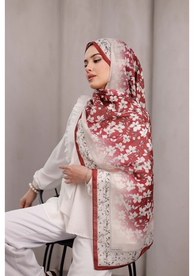 Mimiyum Flora Desen Soft Şal Bordo Ekru Çok Renkli